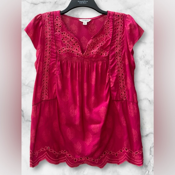 Lucky Brand Tops - Lucky Brand Pink Red Eyelet Embroidered
Boho Indian Style Blouse Size S
